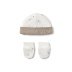 Conjunto de bebé gorro y manoplas Cosmic crudo