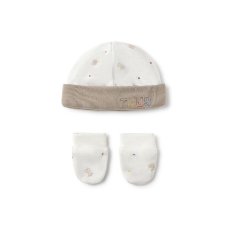 Conjunto de bebé gorro y manoplas Cosmic crudo