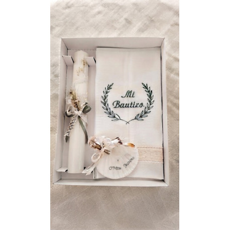 Conj. pañuelo+vela+concha bautismal