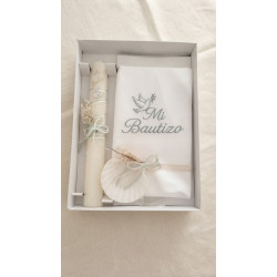 Conj. pañuelo+vela+concha bautismal