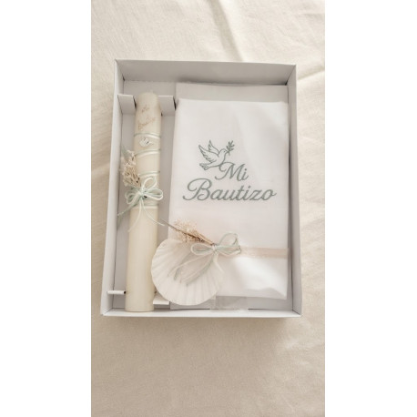 Conj. pañuelo+vela+concha bautismal