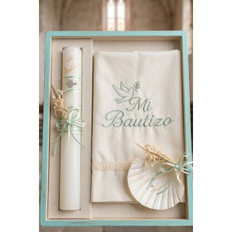 Conj. pañuelo+vela+concha bautismal